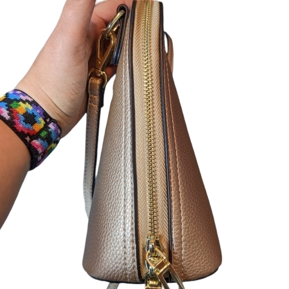 Katie Q Metallic Taupe w/ Gold Accents Cross Body Purse - Picture 5 of 14